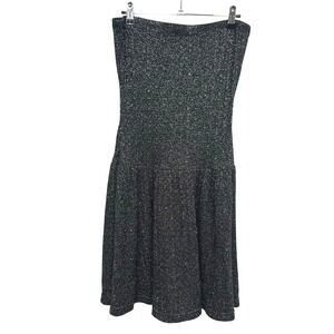 Free People Metallic Strapless Fit‎ Flare Midi Dress Black Silver Glam Party